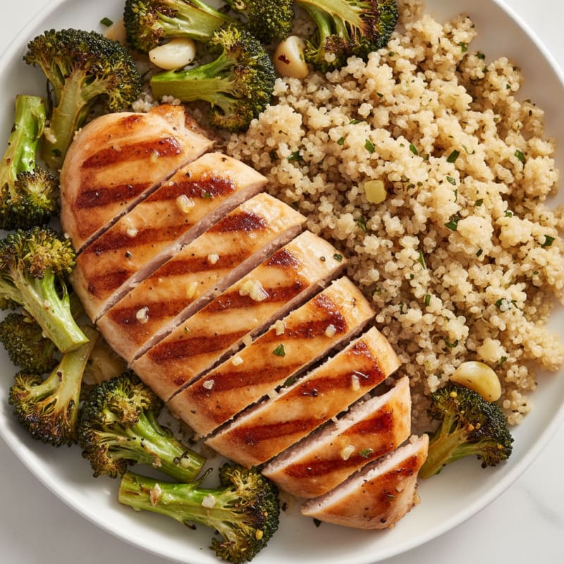 Grilled Chicken Breast with Roasted Broccoli and Quinoa