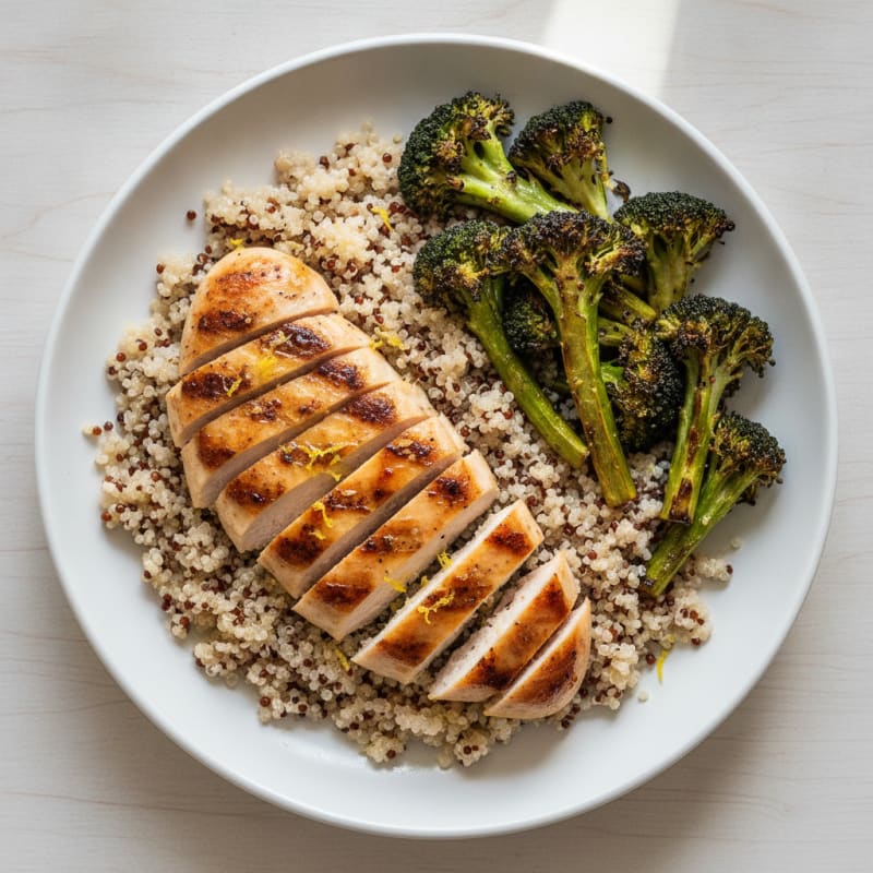 Grilled Chicken Breast with Quinoa and Roasted Broccoli