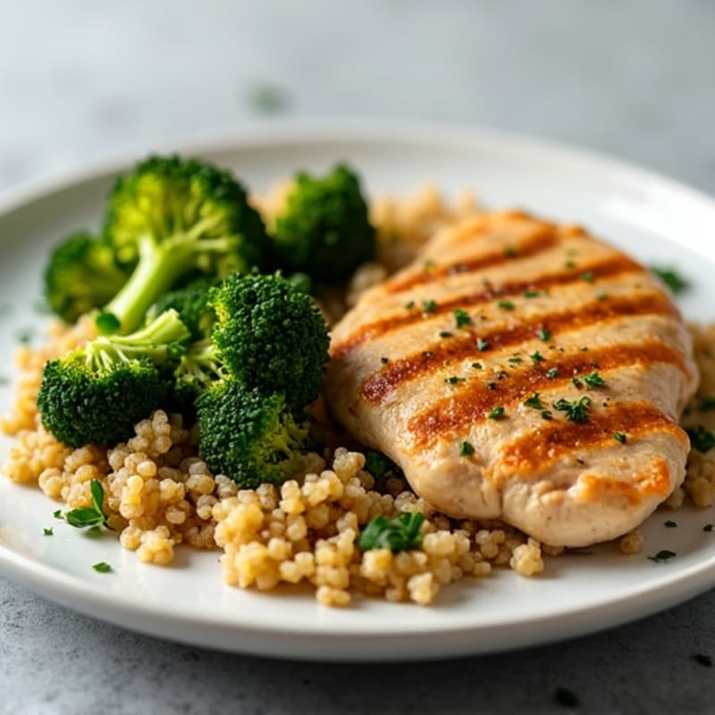 Grilled Chicken Breast with Quinoa and Roasted Broccoli