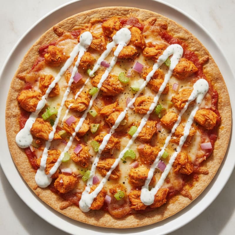 Buffalo Chicken Pizza with Ranch Drizzle