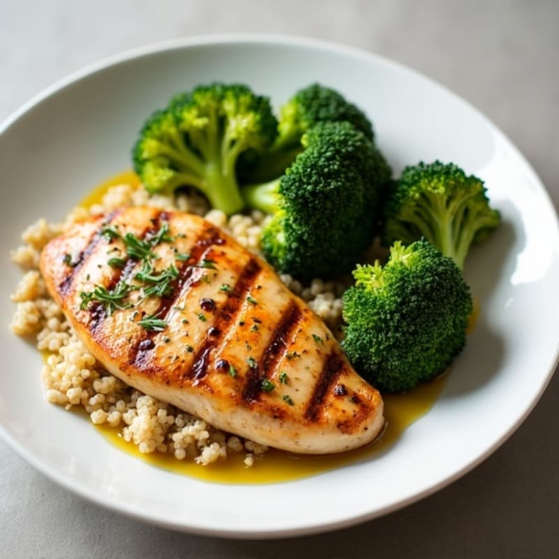 Grilled Chicken Breast with Quinoa and Roasted Broccoli