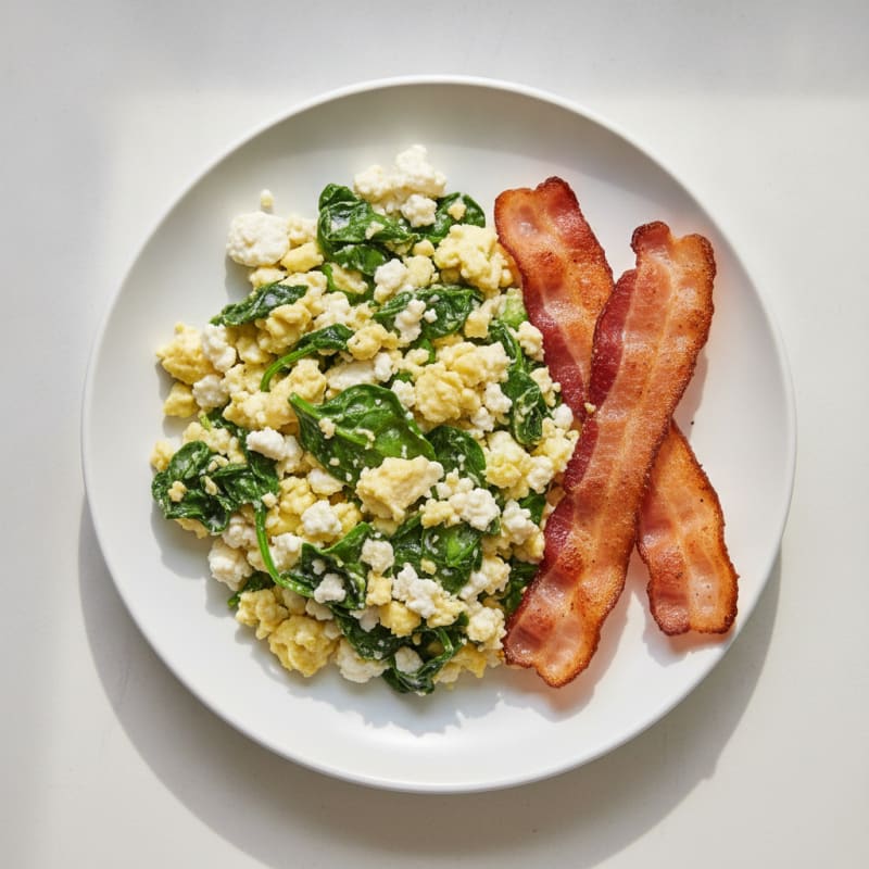 Cottage Cheese Scramble with Spinach and Turkey Bacon