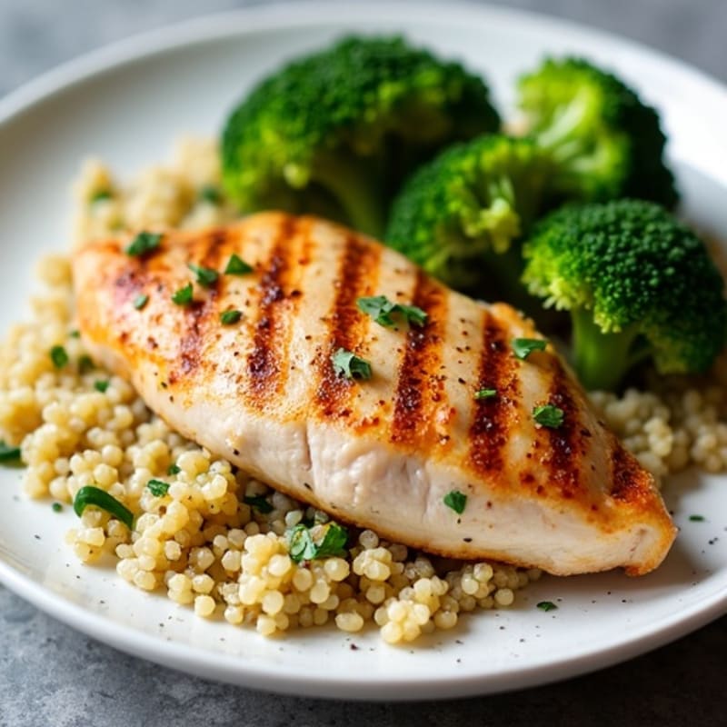 Grilled Chicken Breast with Quinoa and Roasted Broccoli