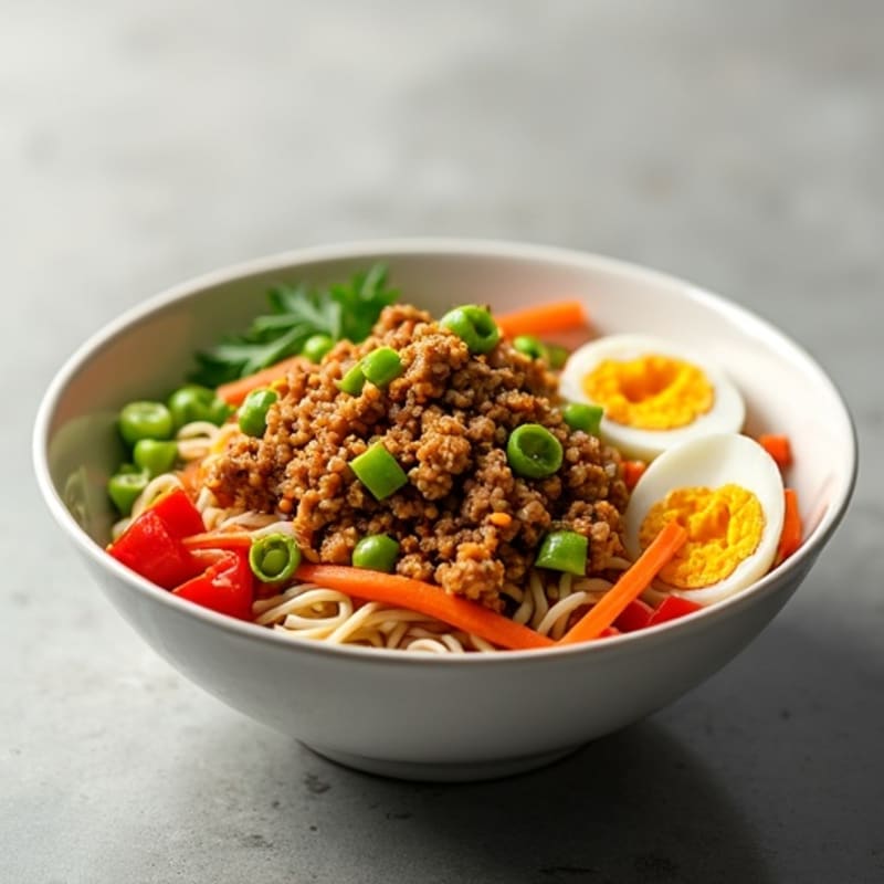 Spicy Ginger-Garlic Ground Pork Noodle Bowl