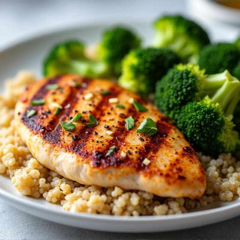Grilled Chicken Breast with Quinoa and Roasted Broccoli