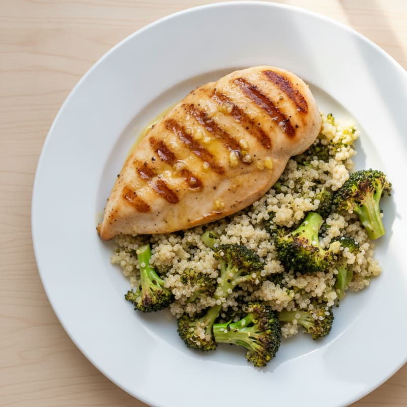 Grilled Chicken Breast with Quinoa and Roasted Broccoli