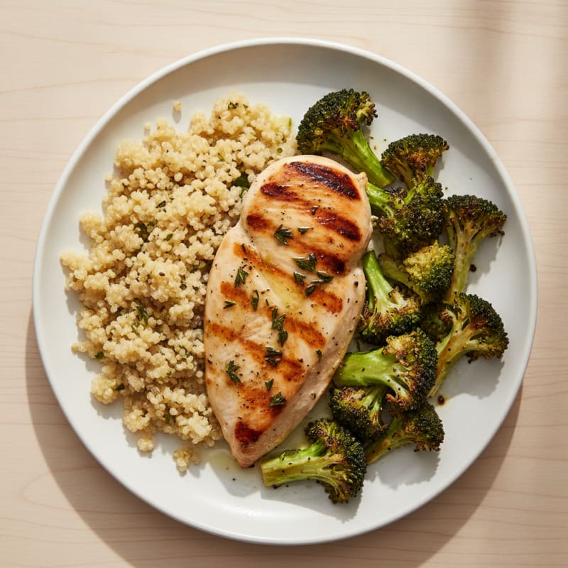 Grilled Chicken Breast with Roasted Broccoli and Quinoa