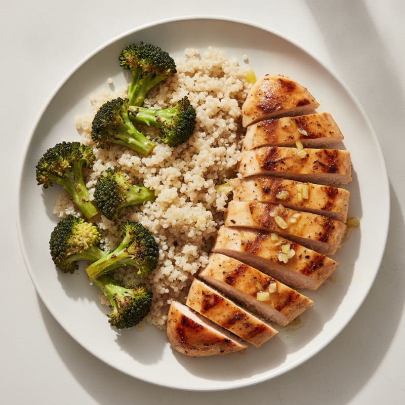 Grilled Chicken Breast with Roasted Broccoli and Quinoa