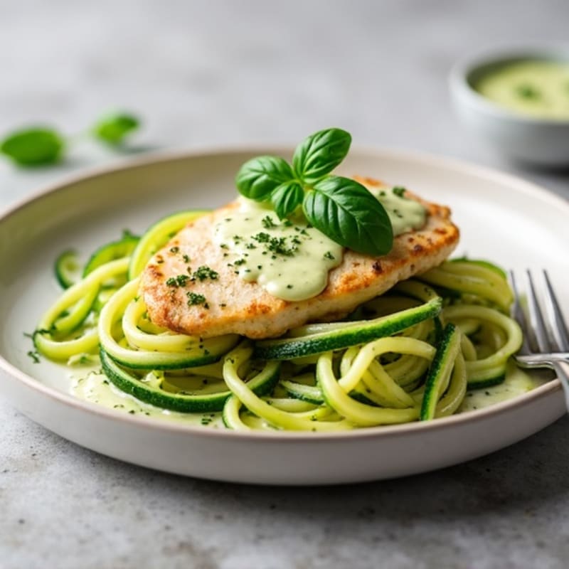 Creamy Pesto Chicken with Zucchini Noodles