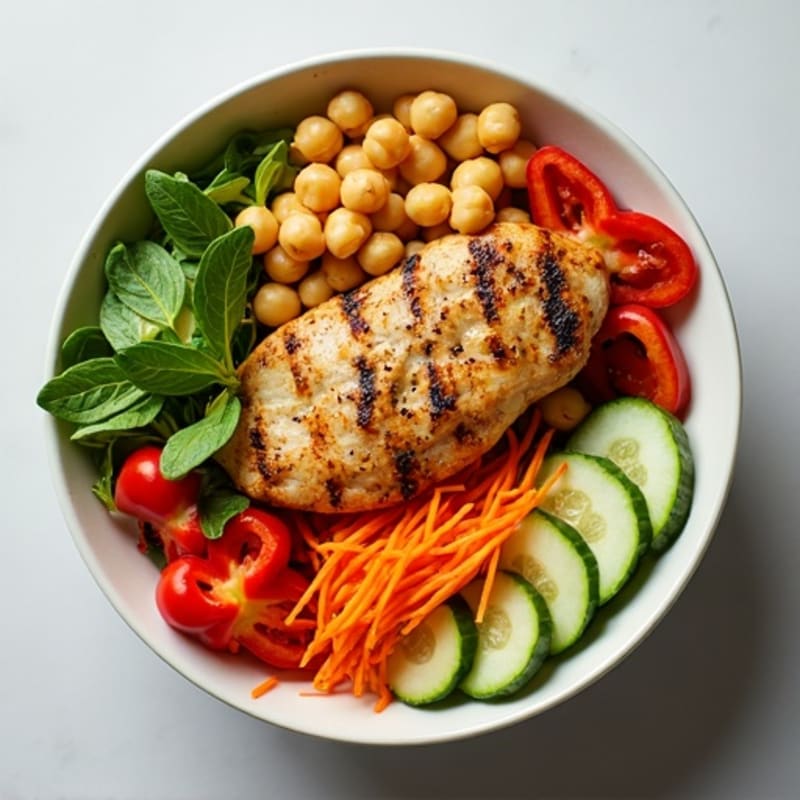 Grilled Chicken and Chickpea Power Bowl with Crunchy Vegetables