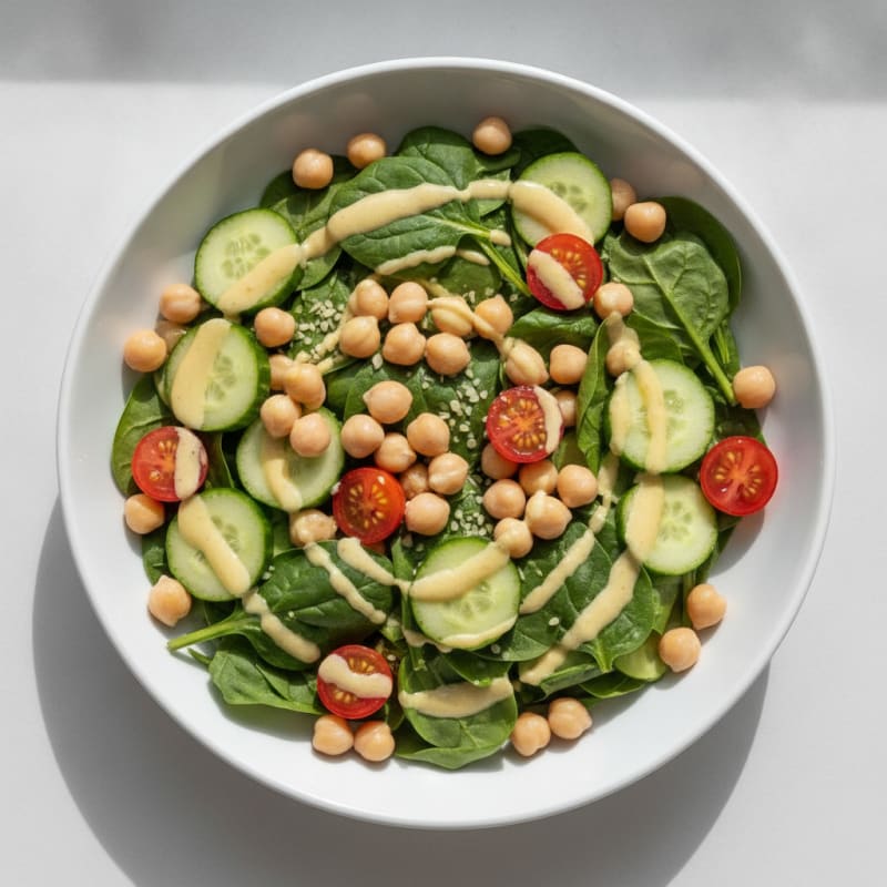 Chickpea Spinach Salad with Creamy Lemon-Tahini Dressing