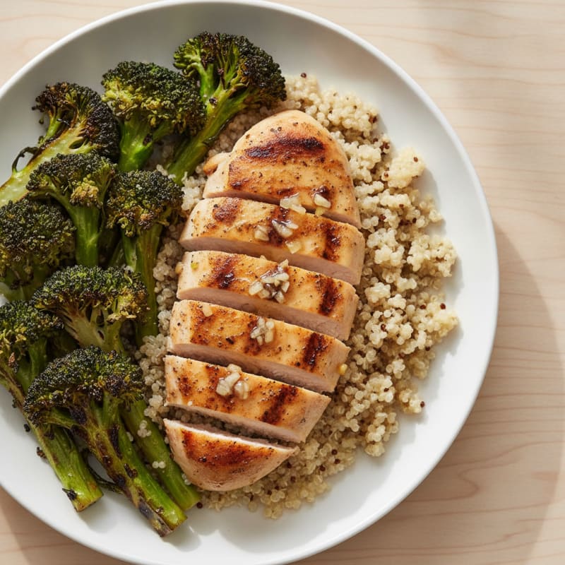 Grilled Chicken Breast with Quinoa and Roasted Broccoli