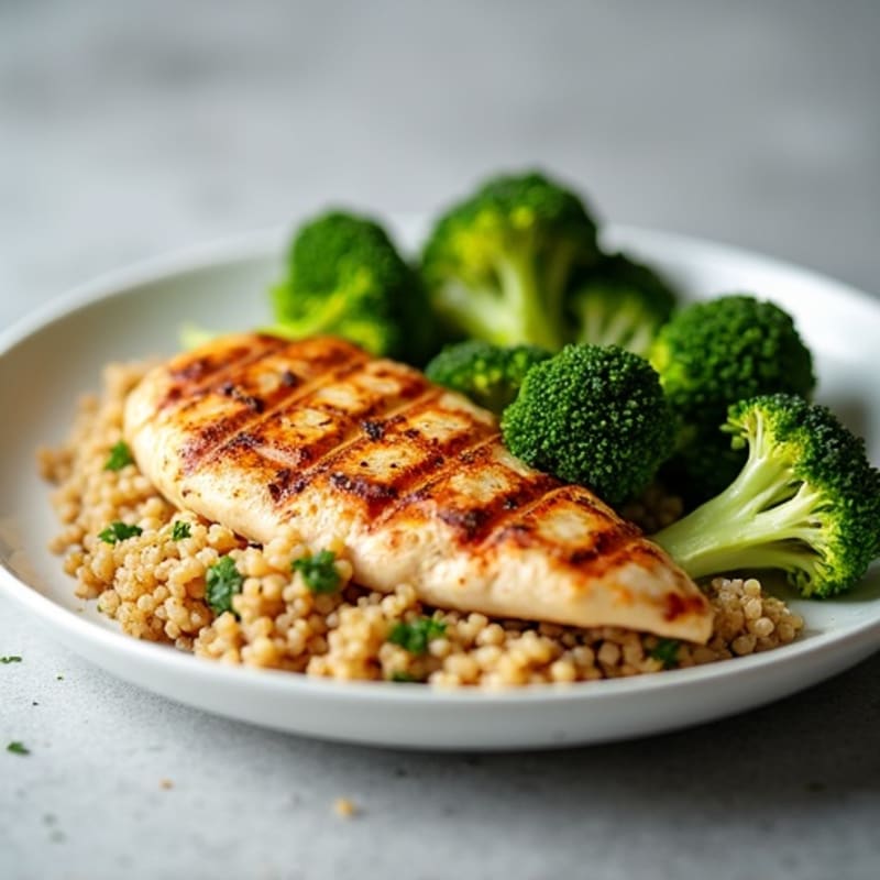 Grilled Chicken Breast with Quinoa and Roasted Broccoli