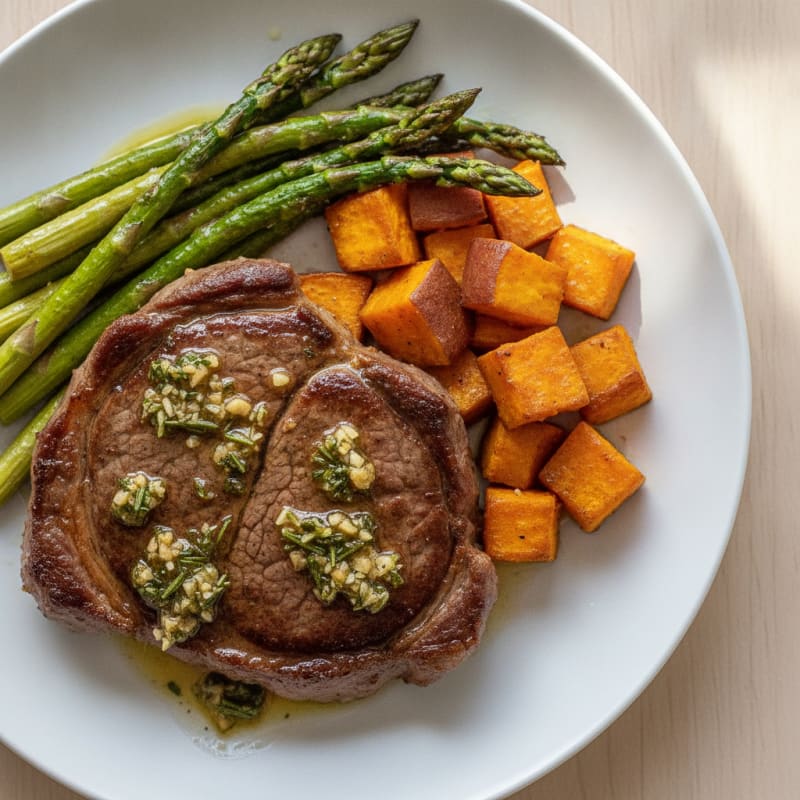 Pan-Seared Top Round Steak with Garlic-Herb Ghee