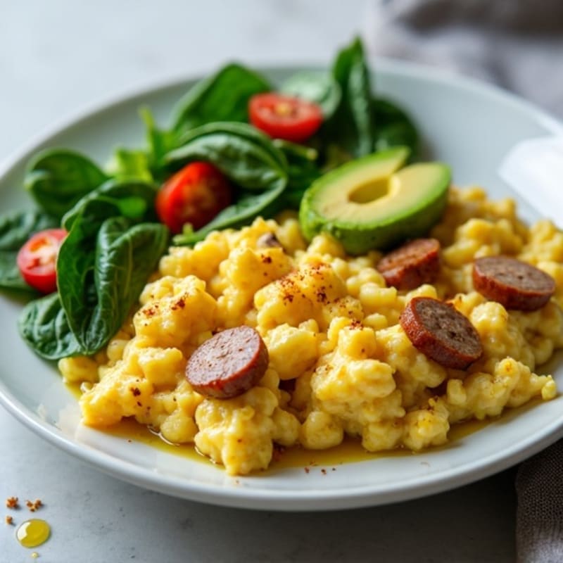 Egg White and Turkey Sausage Scramble with Spinach