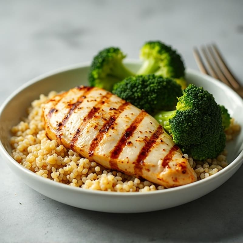 Grilled Chicken Breast with Quinoa and Roasted Broccoli