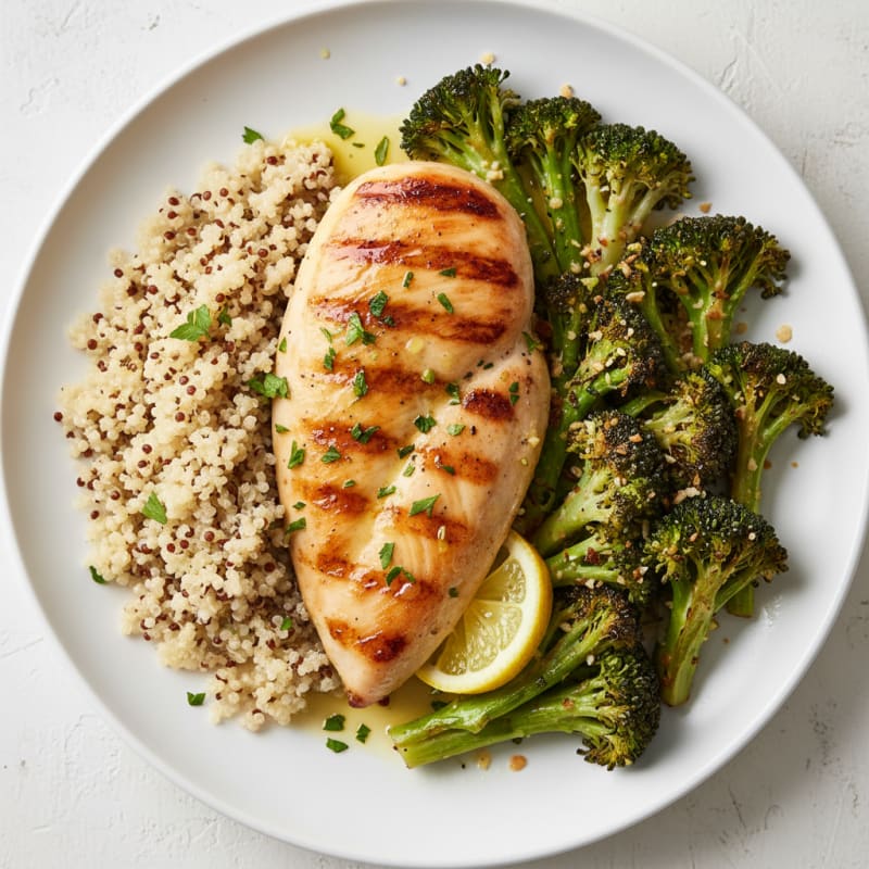 Grilled Chicken Breast with Quinoa and Roasted Broccoli
