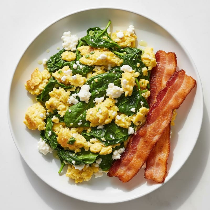 Cottage Cheese Scramble with Spinach and Turkey Bacon