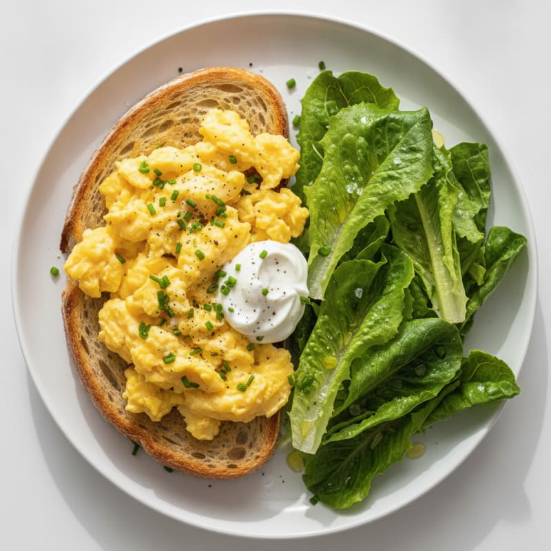 Protein-Packed Scrambled Eggs with Toasted Sourdough and Crisp Green Salad