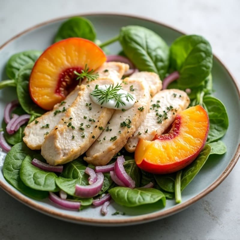 Creamy Herb Chicken Salad with Warm Baked Peaches