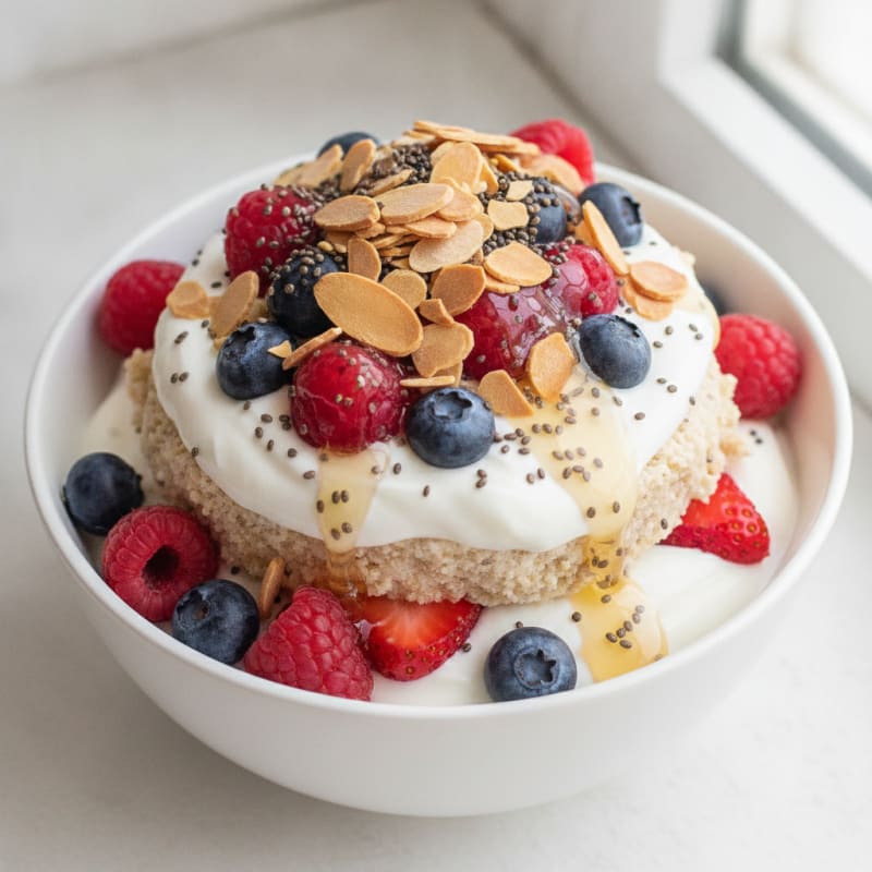 Greek Yogurt Protein Parfait with Mixed Berries and Almonds