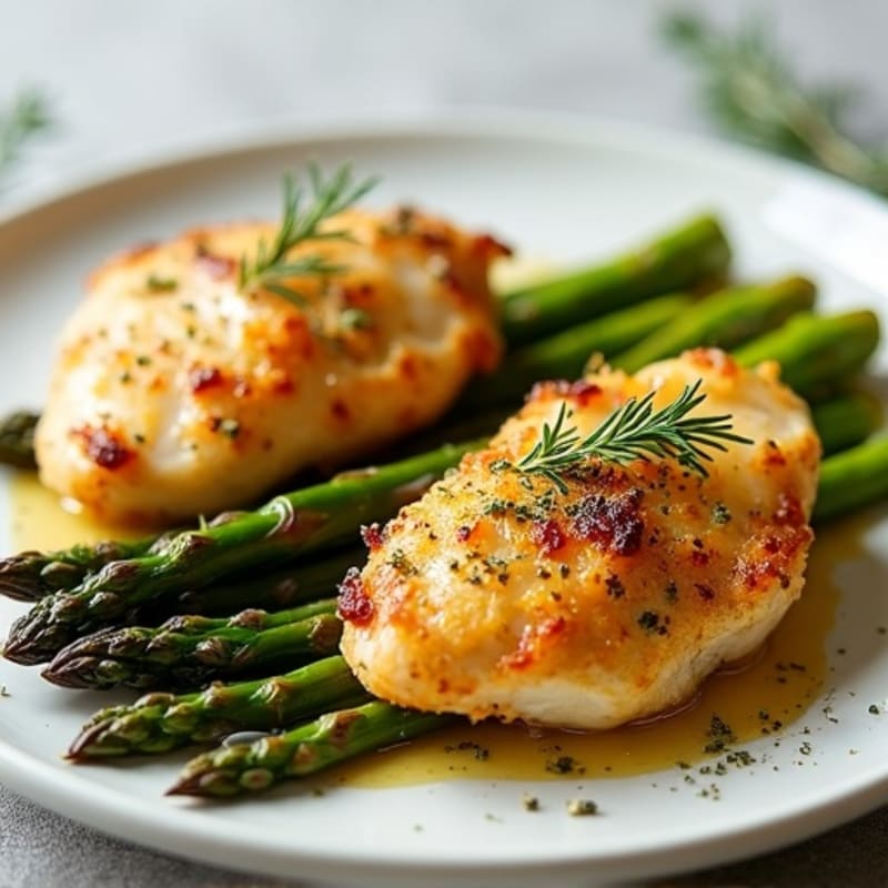 Crispy Lemon Herb Roasted Chicken with Roasted Asparagus