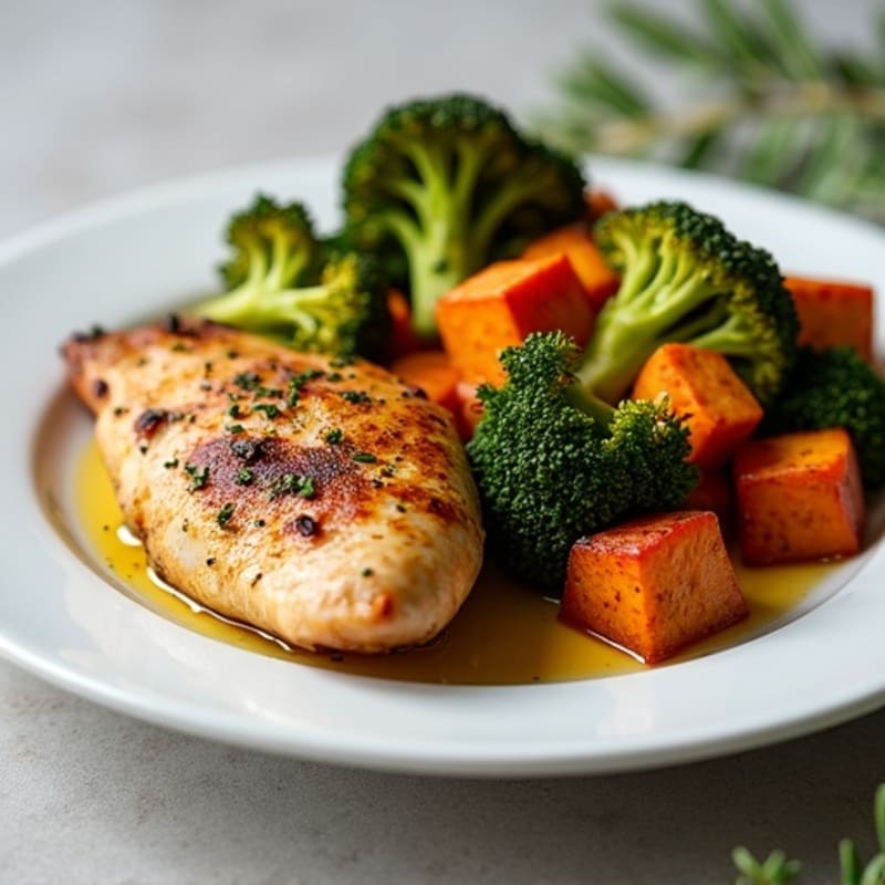 Sheet Pan Roasted Chicken, Sweet Potatoes, and Broccoli