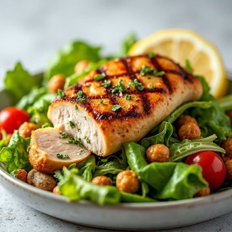 Herb-Grilled Chicken Caesar with Crispy Chickpea Croutons