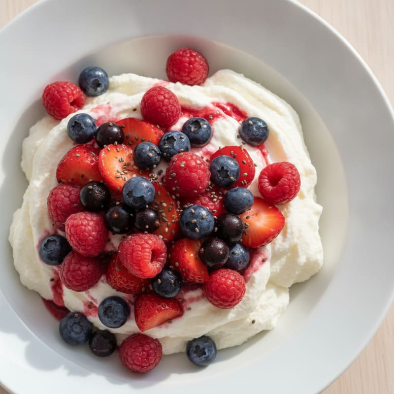 Greek Yogurt Protein Mousse with Mixed Berries