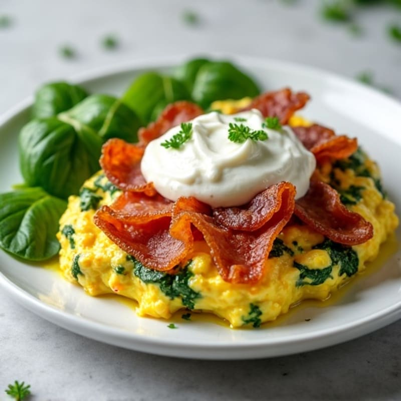 Egg White Spinach Scramble with Turkey Bacon
