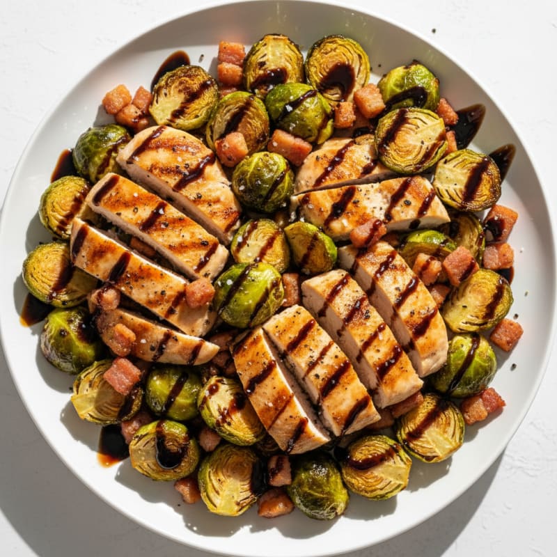 Balsamic-Glazed Brussels Sprouts with Pancetta and Chicken