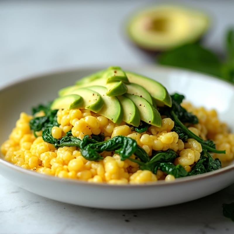 Fluffy Scrambled Eggs with Fresh Spinach and Creamy Avocado