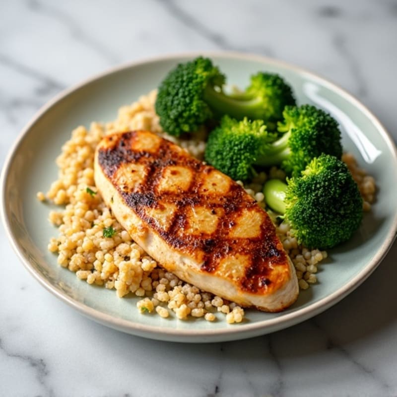 Grilled Chicken Breast with Quinoa and Steamed Broccoli