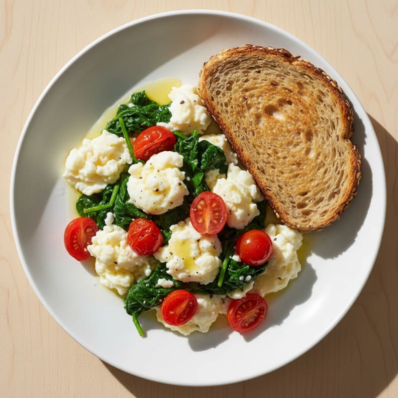 Egg White Spinach Scramble with Cherry Tomatoes