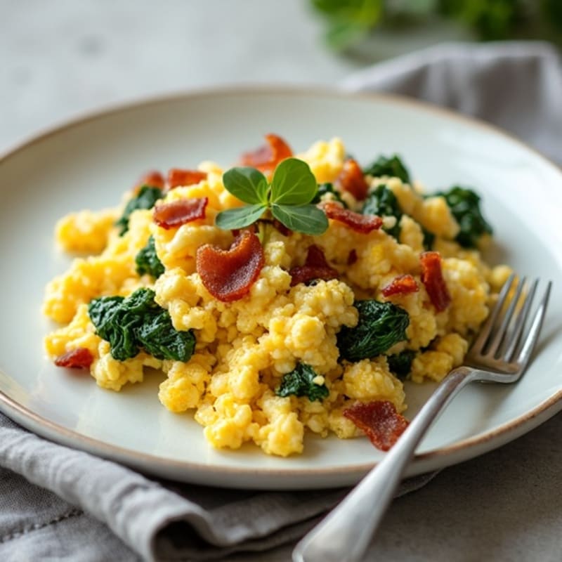 Cottage Cheese Egg Scramble with Spinach and Turkey Bacon