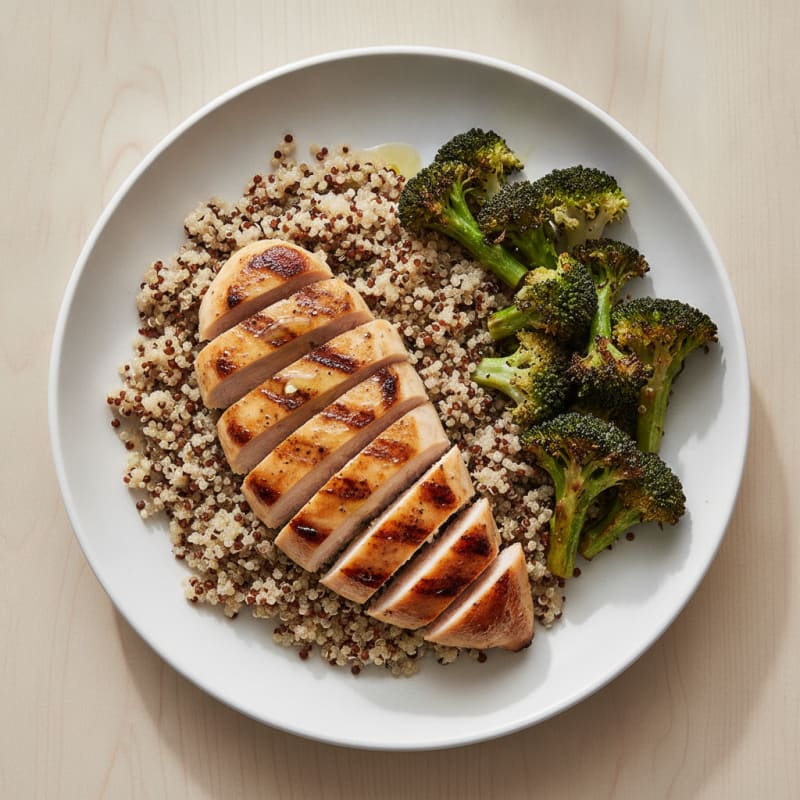 Grilled Chicken Breast with Quinoa and Roasted Broccoli