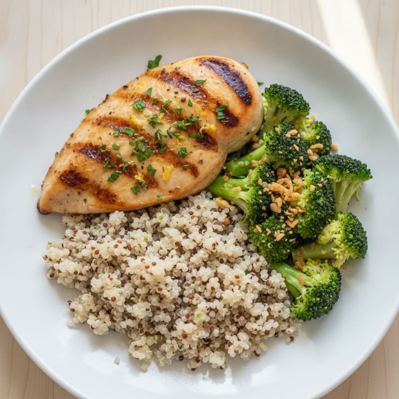 Grilled Chicken Breast with Quinoa and Steamed Broccoli