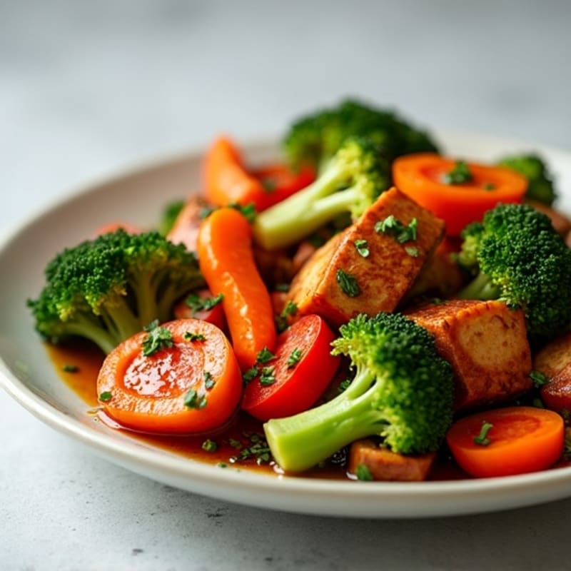 Maple Glazed Tempeh and Fresh Vegetable Stir-Fry