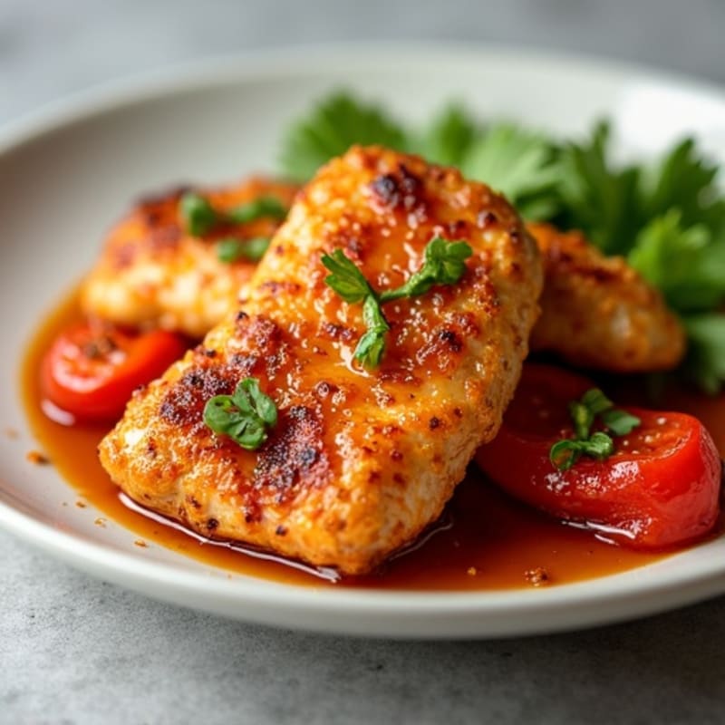 Crispy Baked Sweet and Sour Chicken with Roasted Bell Peppers