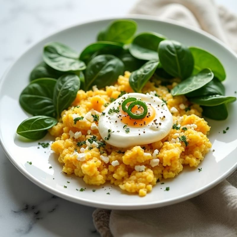 Fluffy Egg Scramble with Fresh Spinach and Creamy Feta