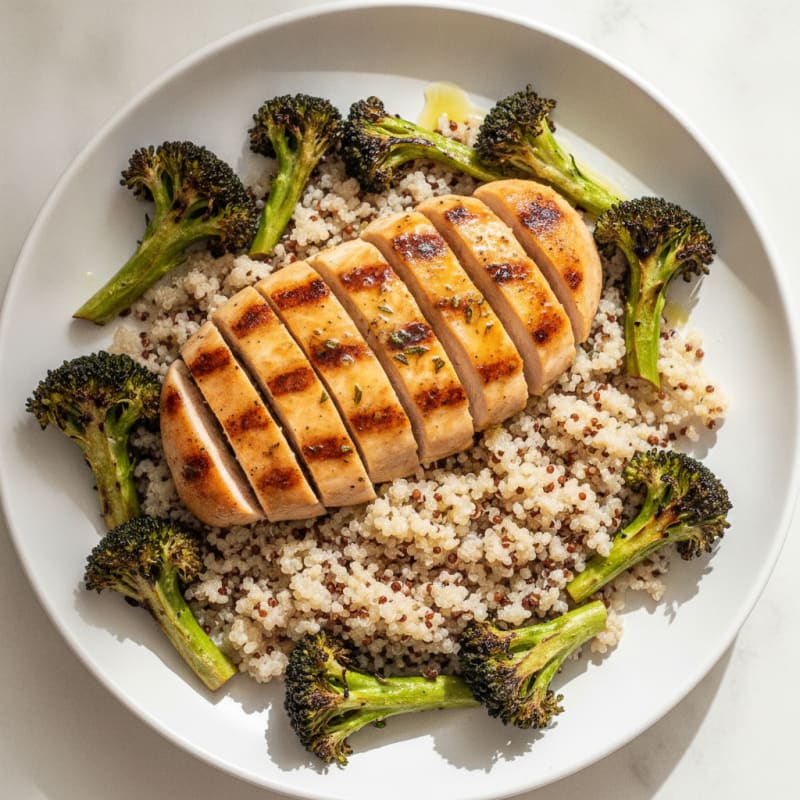 Grilled Chicken Breast with Quinoa and Roasted Broccoli