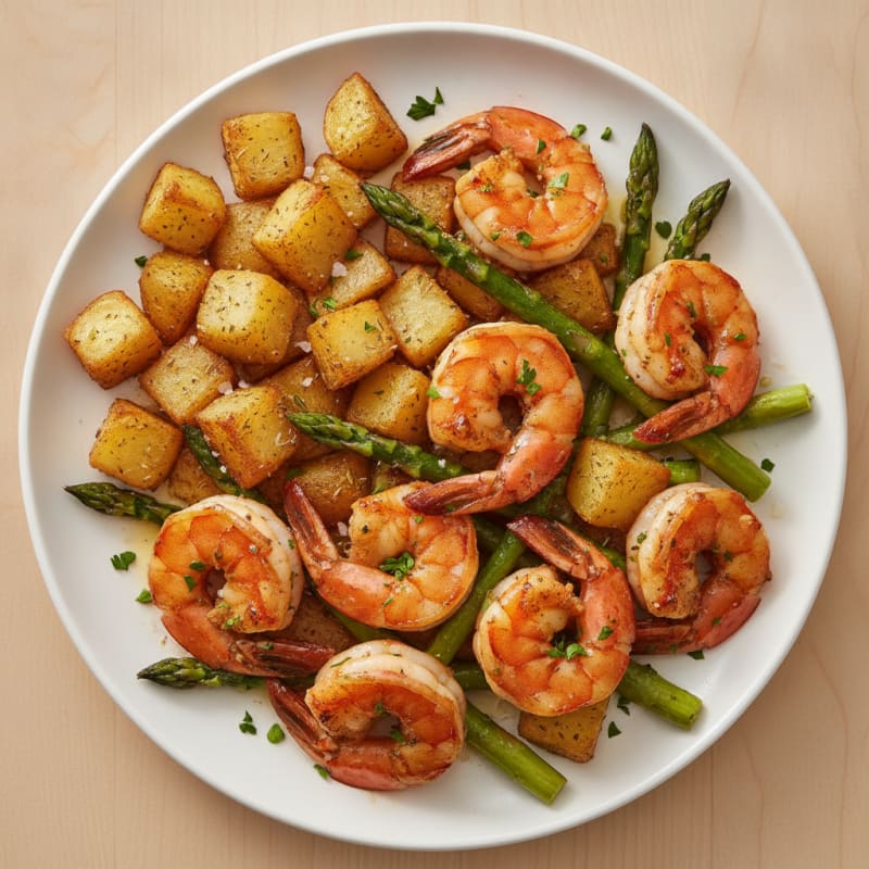 Garlic Shrimp with Roasted Potatoes and Asparagus