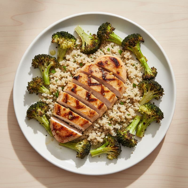 Grilled Chicken Breast with Quinoa and Roasted Broccoli