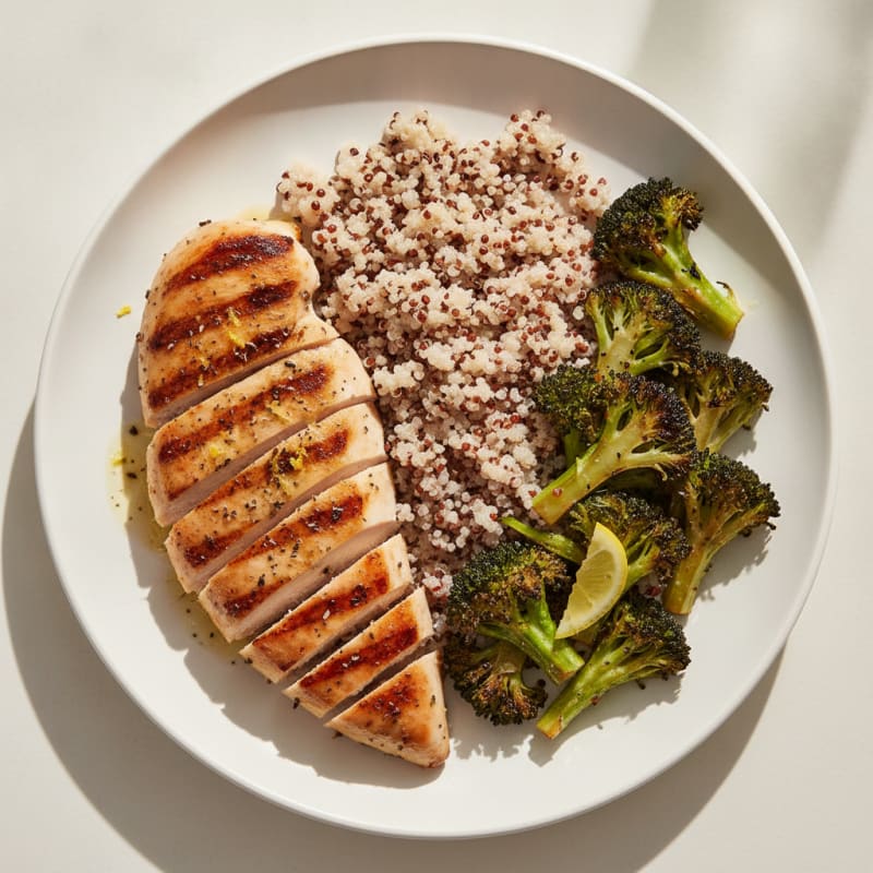 Grilled Chicken Breast with Quinoa and Roasted Broccoli