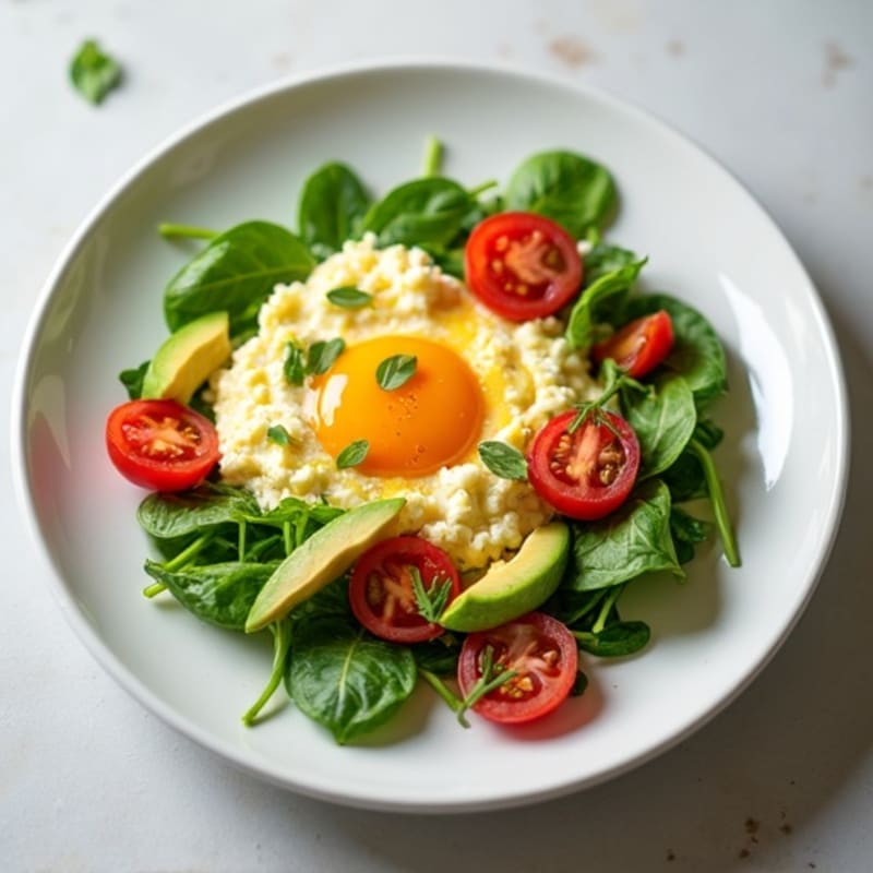 Cottage Cheese Egg White Scramble with Spinach and Cherry Tomatoes