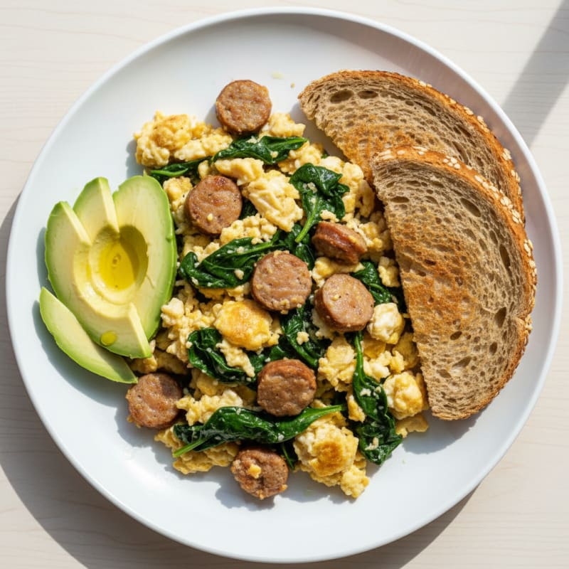 Egg White and Turkey Sausage Scramble with Spinach