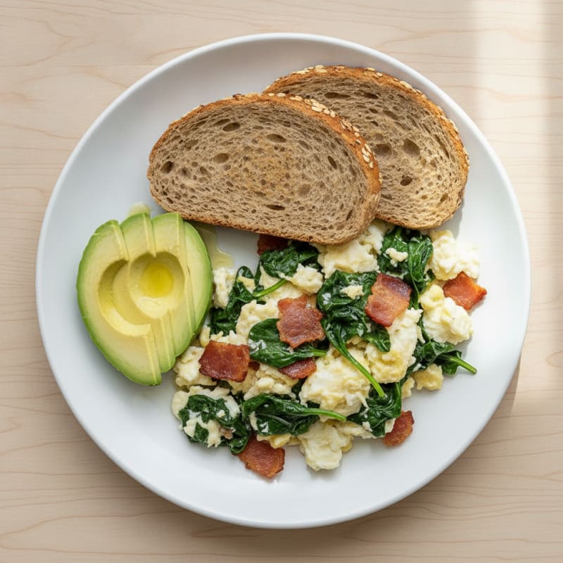 Egg White Scramble with Spinach and Turkey Bacon