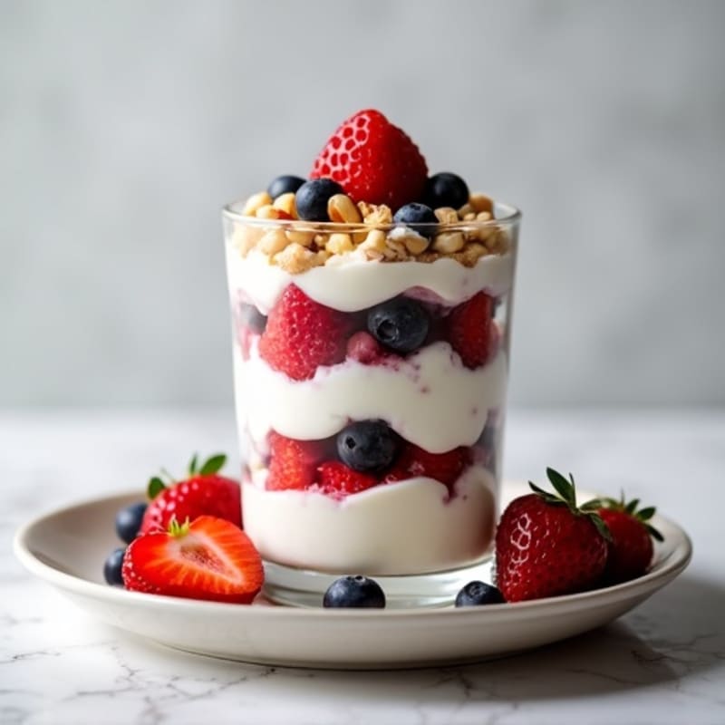 Greek Yogurt Protein Parfait with Mixed Berries and Almonds