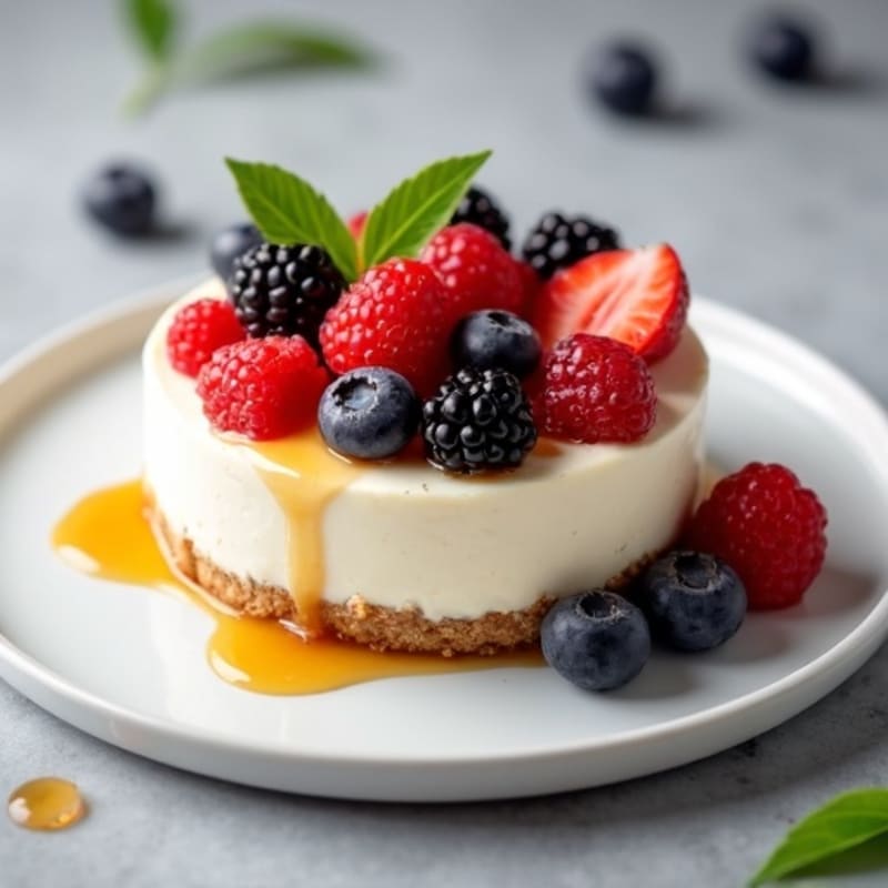 Greek Yogurt Protein Cheesecake with Mixed Berries
