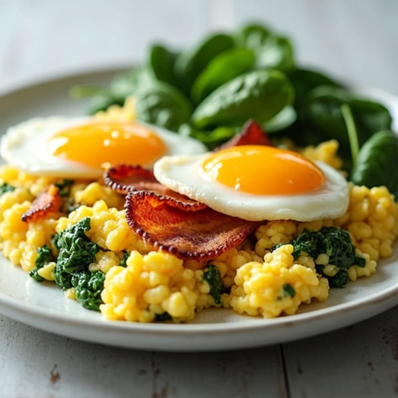Cottage Cheese Egg Scramble with Spinach and Turkey Bacon